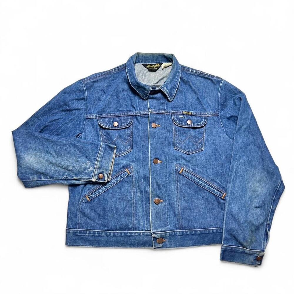 Wrangler No-Fault 14oz Denim 70s Vintage Trucker Western Jacket 46
